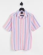 Only & Sons Short Sleeve Shirt With Revere Collar In Pink Stripe