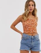 New Look Shirred Cami In Floral Pattern-yellow