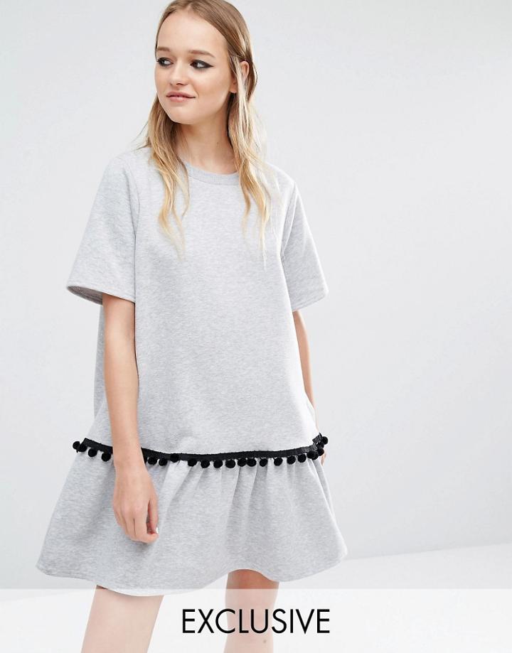 Reclaimed Vintage Sweat Dress With Hem Frill - Gray Marl