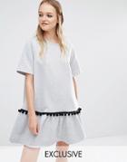 Reclaimed Vintage Sweat Dress With Hem Frill - Gray Marl