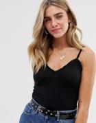 Wild Honey Stretch Lace Cami With Ruffle Trim - Black