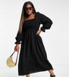 Vero Moda Curve Organic Cotton Maxi Dress With Volume Sleeve In Black