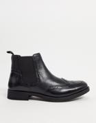 Silver Street Brogue Chelsea Boots In Black Leather