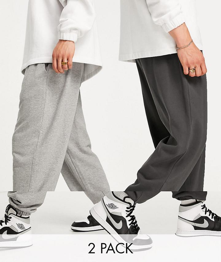 Asos Design Organic Blend Super Oversized Sweatpants In Washed Black/gray Heather 2 Pack-multi