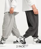 Asos Design Organic Blend Super Oversized Sweatpants In Washed Black/gray Heather 2 Pack-multi