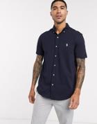 Polo Ralph Lauren Short Sleeve Pique Shirt Slim Fit Player Logo In Navy Exclusive To Asos