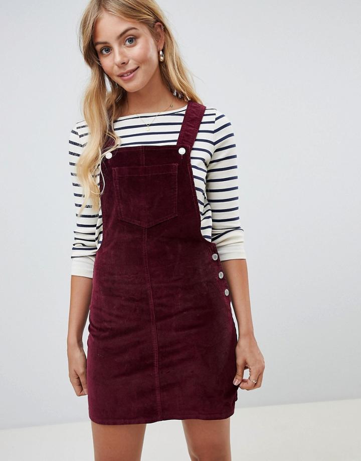 Brave Soul Alexa Overall Dress In Cord - Red