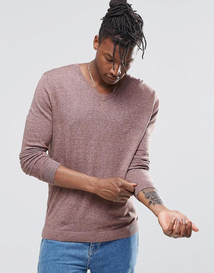 Asos V Neck Sweater In Pink Twist - Brown