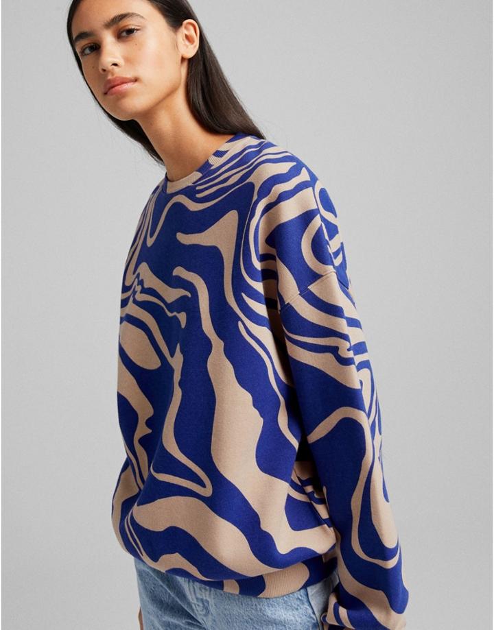 Bershka Oversized Sweat In Navy Marble-multi