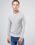 Celio 100% Cotton Knitted Sweater In Waffle Knit - Gray