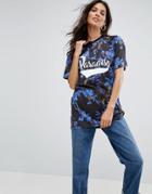 Asos Super Oversized Button Neck T-shirt With Paradise Print - Multi