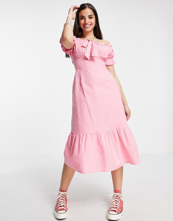 Influence Cotton Poplin Midi Dress In Pink