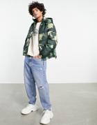 Armani Exchange Camo Print Quilted Puffer Jacket In Green