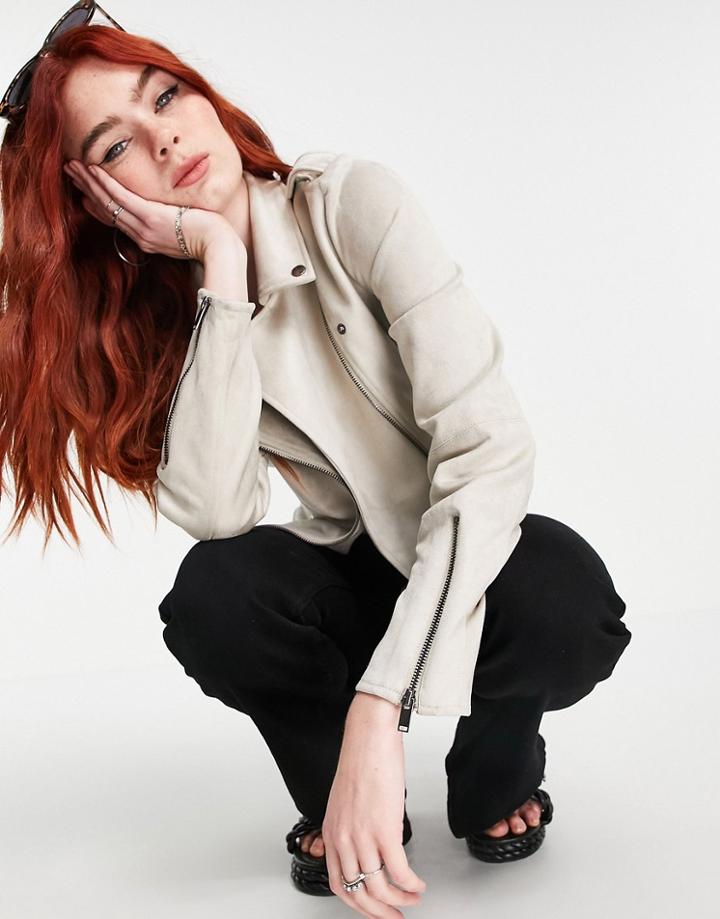 Vila Fux Suede Moto Jacket In Gray-grey