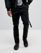 Asos Tapered Cargo Pant With Side Pockets And Taping In Black - Black