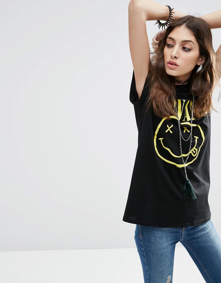 Asos Boyfriend T-shirt With Nirvana Print - Black
