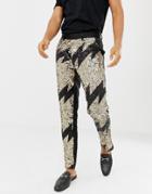 Asos Edition Skinny Smart Pants In Black And Gold Lightning Bolt Sequin - Black