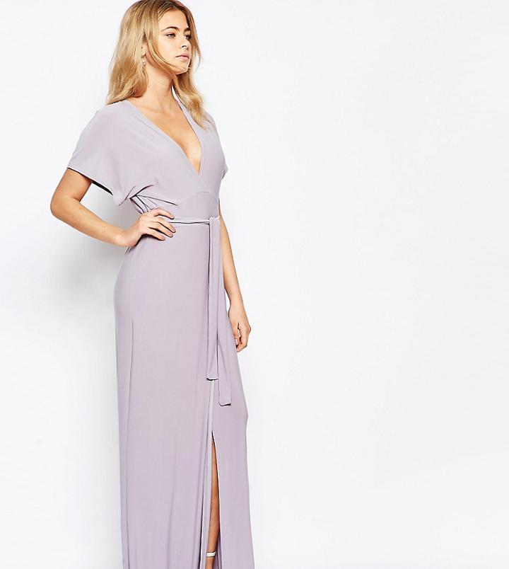 Love Plunge Tie Front Split Maxi Dress - Gray
