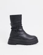Public Desire Finale Chunky Flat Ankle Boots With Tie In Black