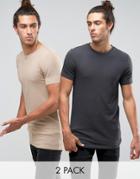 Asos 2 Pack Longline Muscle T-shirt In Washed Black/beige - Multi