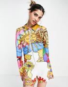 Elsie & Fred Long Sleeve Zip Front Romper In Sundial Print-multi