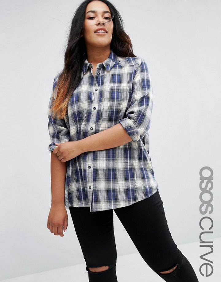 Asos Curve Shirt In Blue Check - Blue