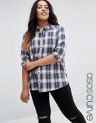 Asos Curve Shirt In Blue Check - Blue