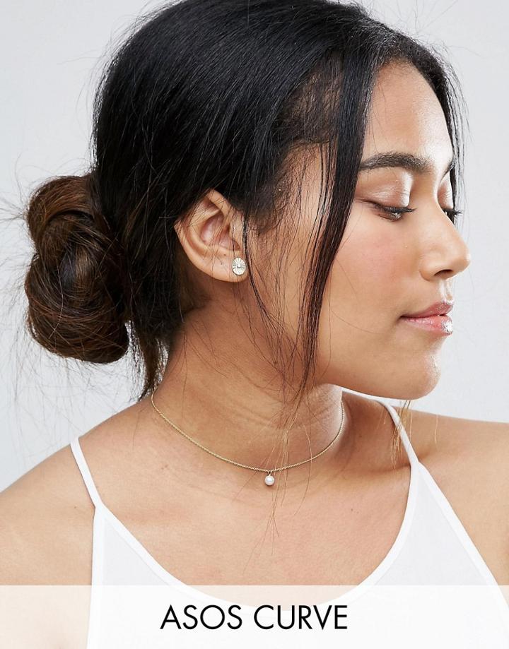 Asos Curve Gold Plated Sterling Silver Faux Pearl Necklace - Gold