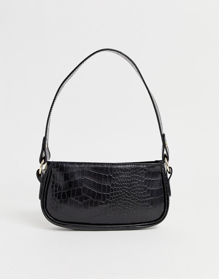 Asos Design Croc Effect 90s Shoulder Bag - Black