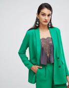 Selected Femme Double Breasted Long Blazer - Green