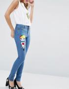 Love Moschino Skinny Jeans With Felt Doll Patch - Blue