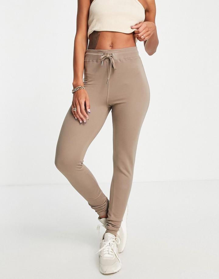 Topshop Skinny Fit Soft Brushed Sweatpants In Chocolate-brown