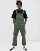 Asos Design Relaxed Cargo Overalls In Dark Green - Green