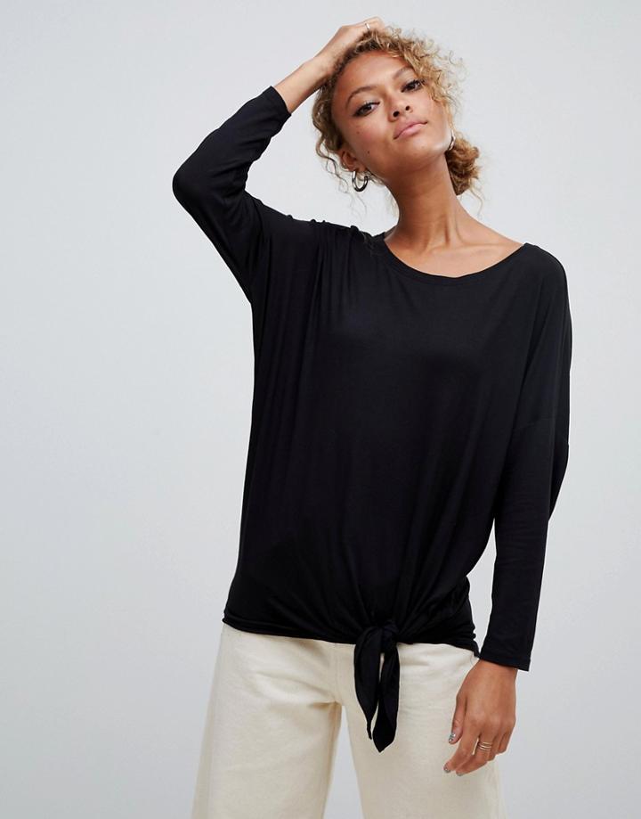 New Look Tie Side 3/4 Sleeve Top - Black