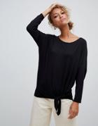New Look Tie Side 3/4 Sleeve Top - Black