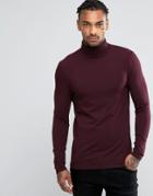 Asos Extreme Muscle Long Sleeve T-shirt With Roll Neck In Oxblood - Red