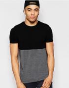 Asos Muscle T-shirt With Half And Half Cut And Sew In Charcoal/black