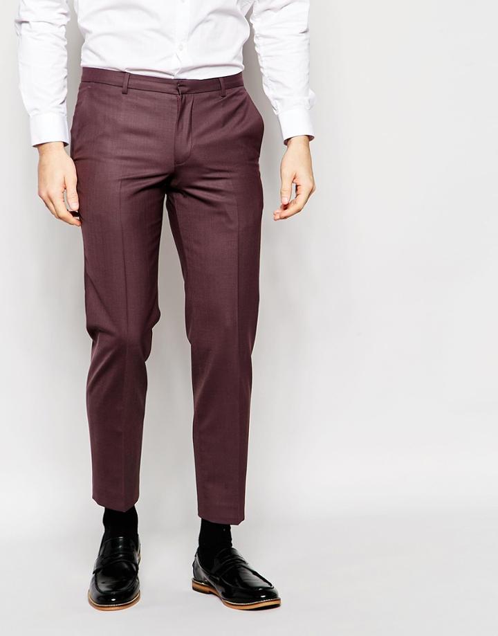 Heart & Dagger Cropped Wool Pants In Super Skinny Fit - Burgundy