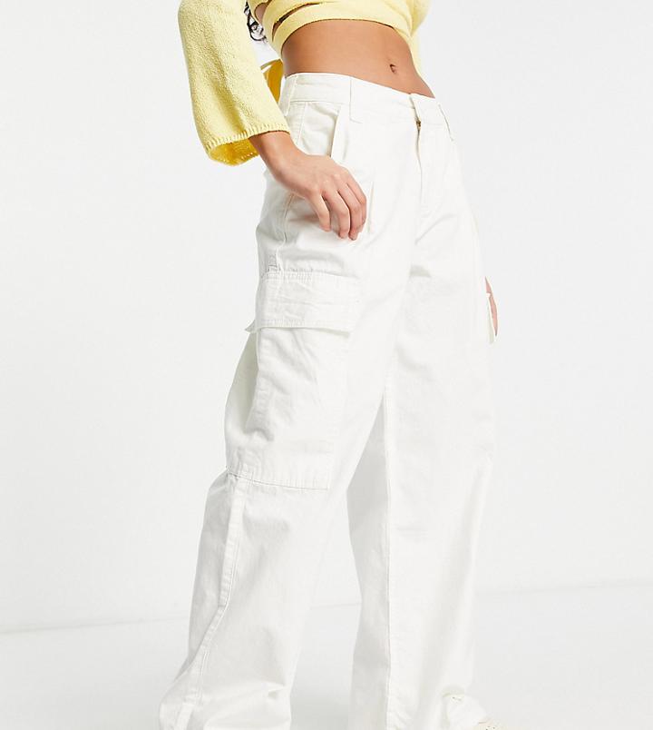 Asos Design Petite Oversized Cargo Pants In Ecru-white