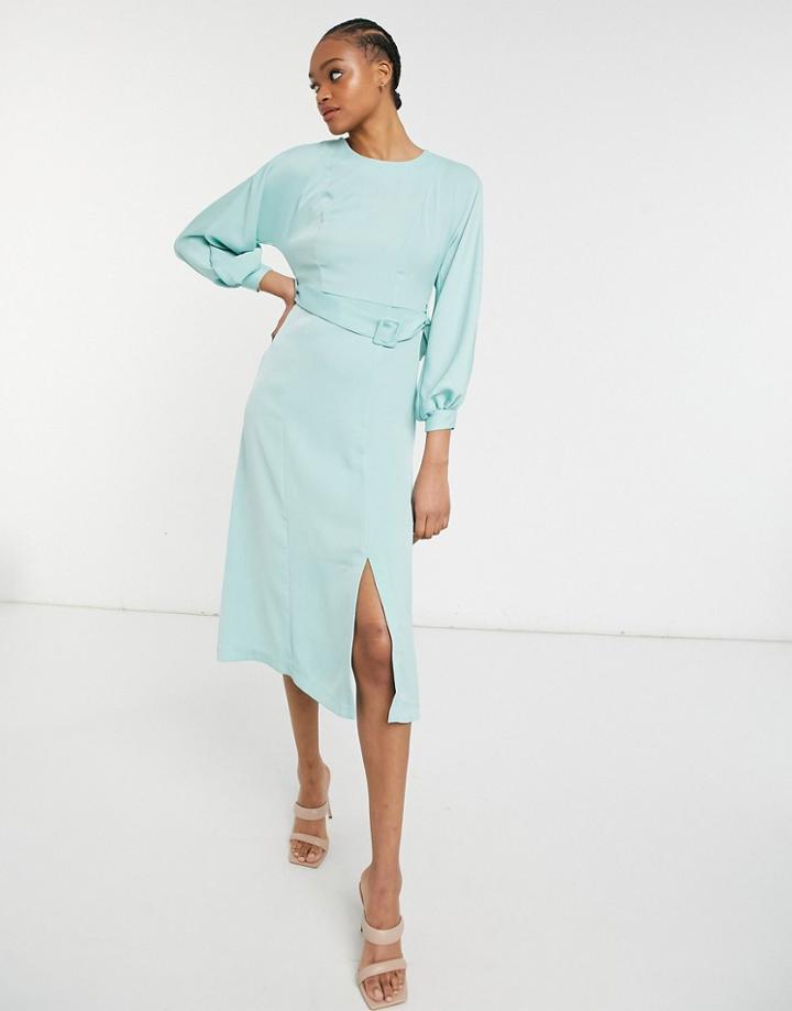 Closet London Belted Midi Dress In Mint-green