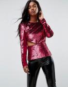 Asos Ultimate Sequin Top With Cut Out - Red