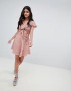 Glamorous Mini Skirt With Tie Waist In Mini Check Two-piece