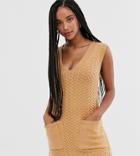 Wild Honey Knitted Tunic Dress With Pockets - Beige