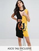 Asos Tall Lace Up Midi T-shirt Dress With Choker Detail - Multi