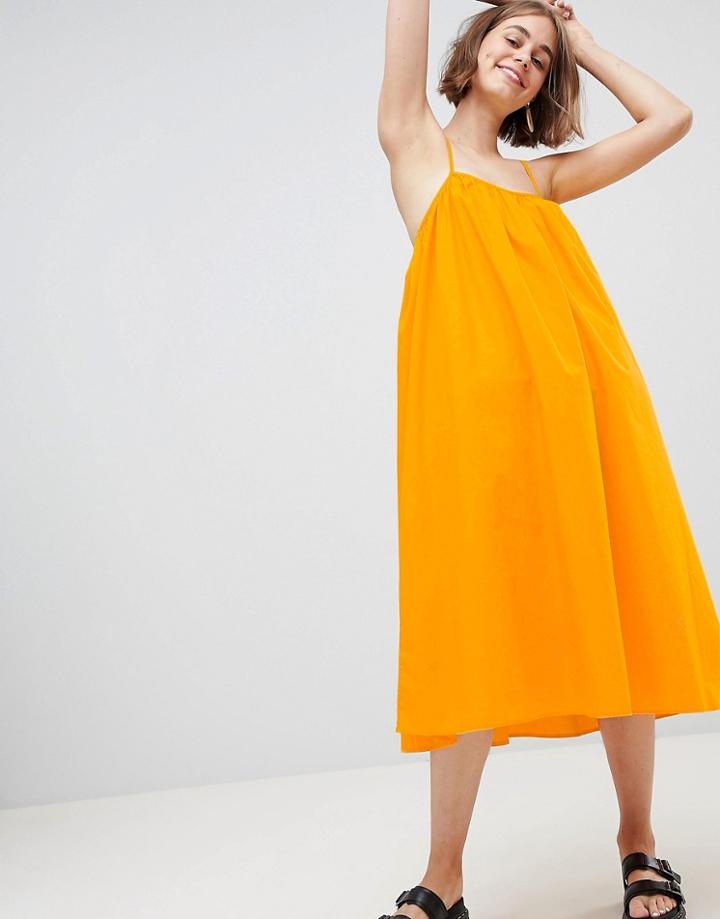 Monki Trapeze Midi Cami Dress In Yellow - Yellow