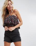Asos Crop Top With Ruffle Halter In Summer Ditsy Print - Multi
