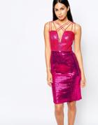Rare Opulence Cross Strap Midi Dress In Sequins - Pink