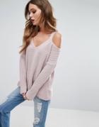 New Look Knitted Cold Shoulder Sweater - Pink