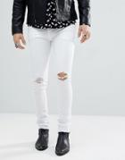 Noose & Monkey Super Skinny Distressed Jeans In White With Raw Hem - White