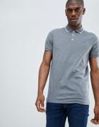 Hollister Tipped Pique Polo Seagull Logo Slim Fit In Mid Gray - Gray